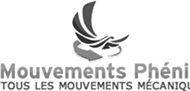 Logo Mouvements Phénix : oiseau stylisé et texte "TOUS LES MOUVEMENTS MÉCANIQUES