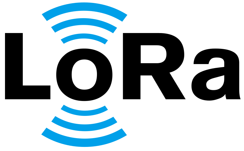 Logo LoRa avec ondes bleues, représentant la technologie LoRaWAN.