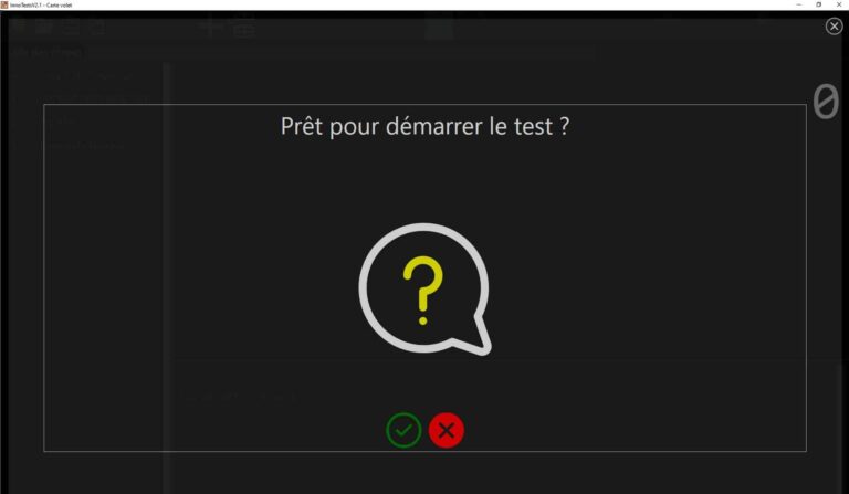 Fenêtre de test Innotest : "Prêt pour démarrer le test ?" avec icône de point d'interrogation.