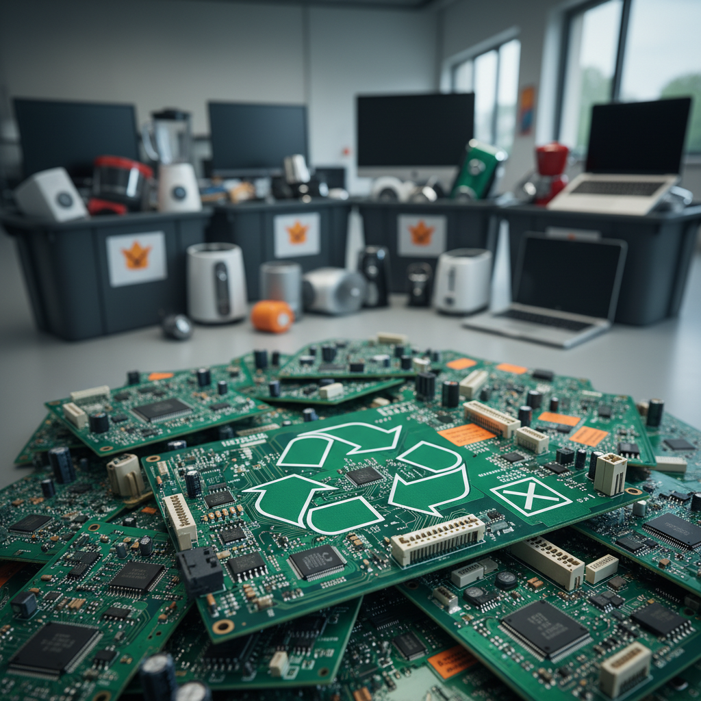 Recyclage de cartes électroniques avec symbole de recyclage vert.